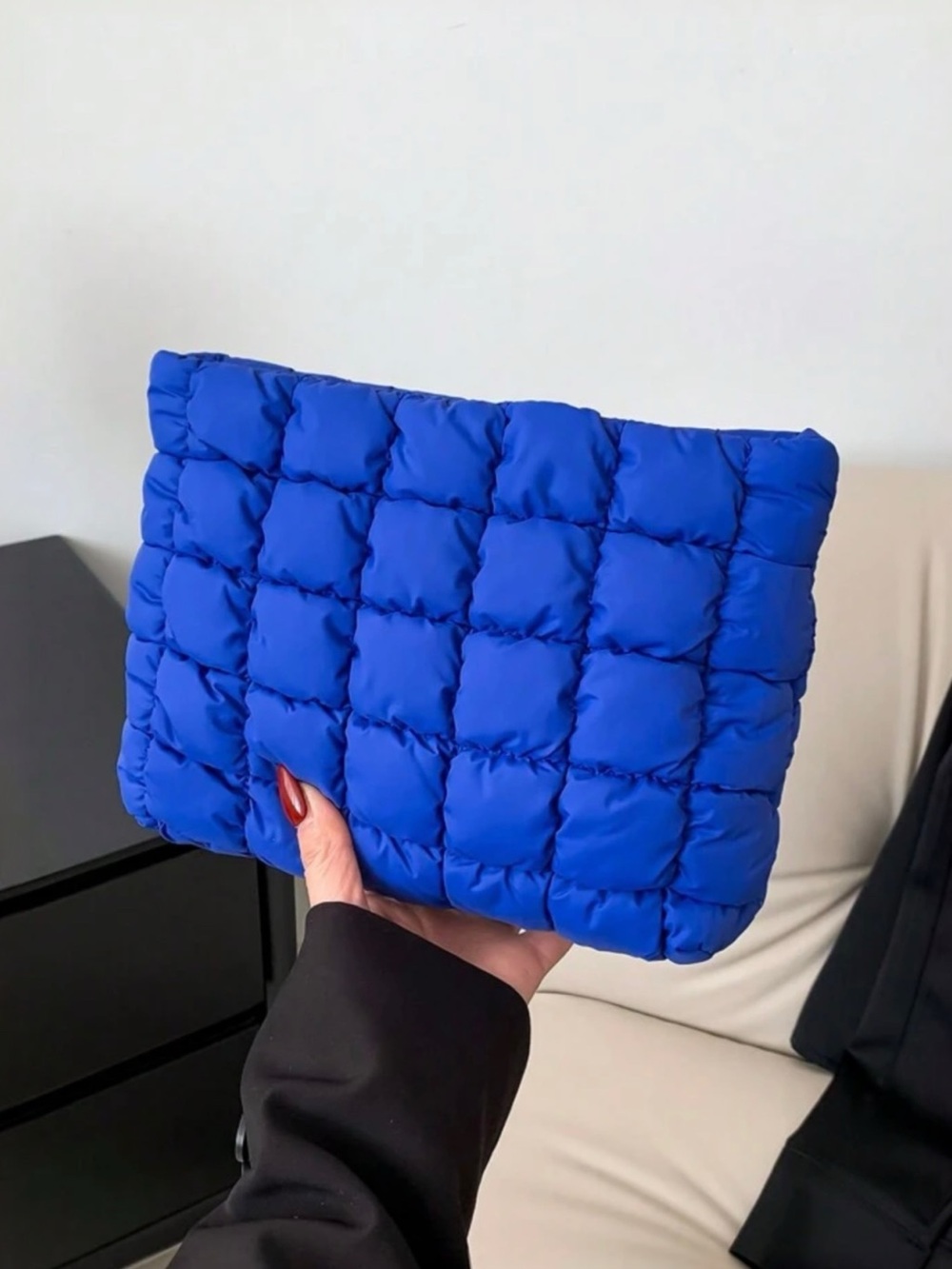 Royal Blue Quilted Puffer Makeup Bag Cosmetic Travel Zipper Pouch NWT